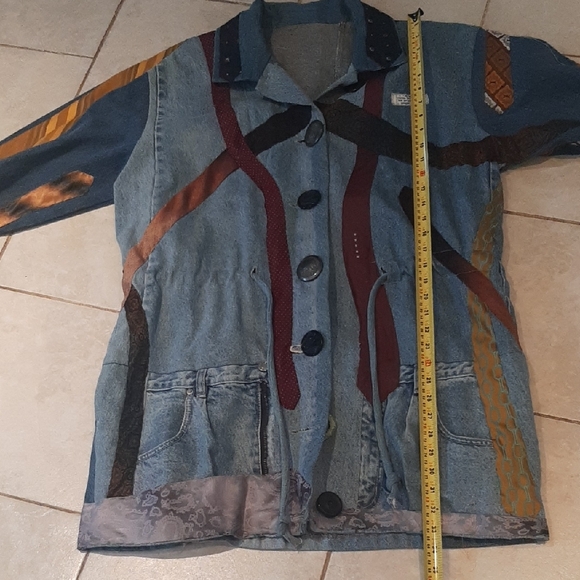 🔥RARE☮VINTAGE☮"CLOTHES WITH A HISTORY" HANDMADE TIEColorful PatchworkDENIM M-XL - Picture 12 of 12